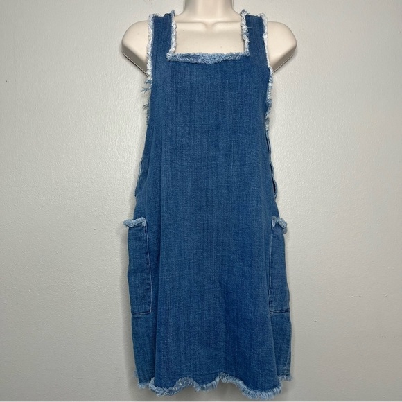 Women y2k VTG Denim Overalls Dress Small Country Cowgirl Western‎ Frayed - Picture 1 of 7